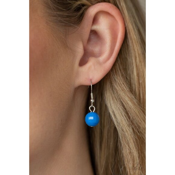 Paparazzi Resort Ready Blue Large Beaded Double Layer Retro Necklace Earrings - Picture 3 of 3